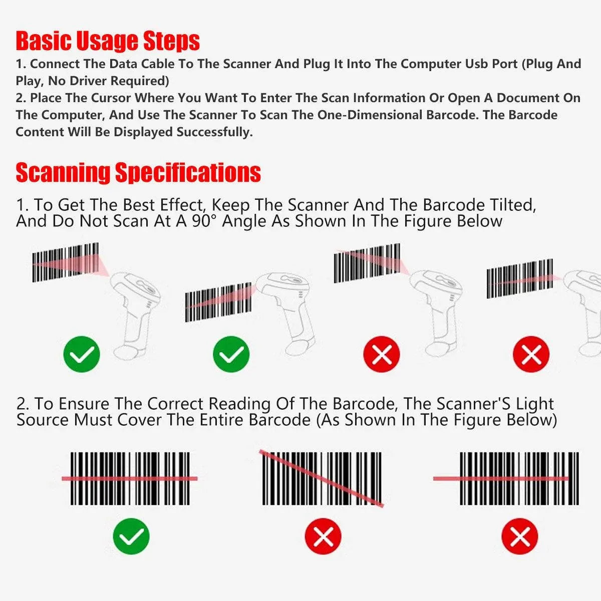 Wireless Barcode Scanner 2D QR Code Handheld Reader for Supermarket Warehouse