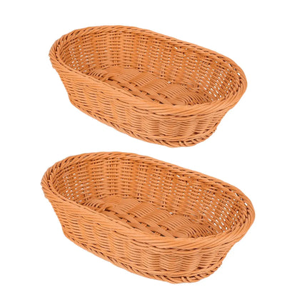 Imitation Rattan Plastic Basket Bread Fruit Vegetable Snack Storage Display Bin - 35cm