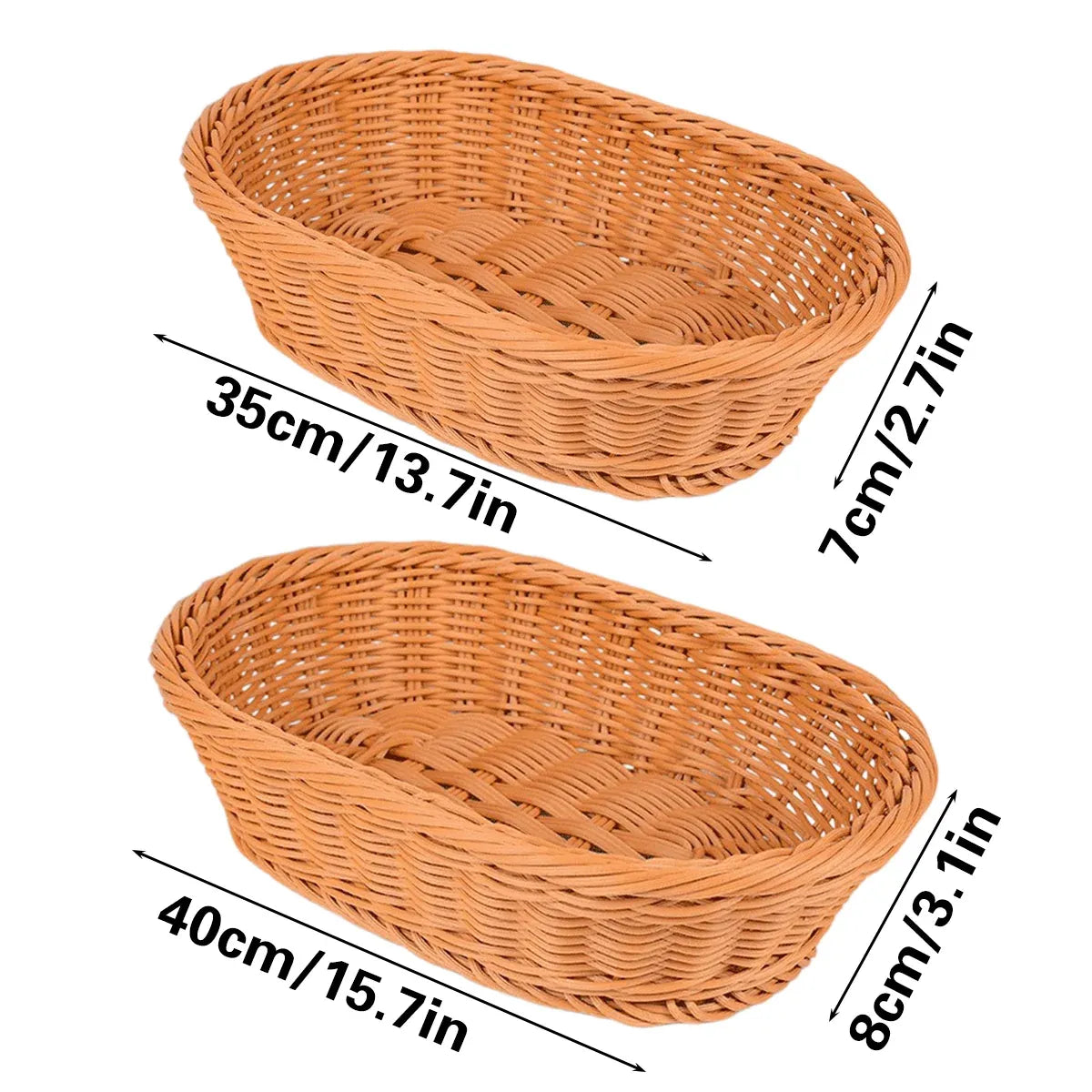 Imitation Rattan Plastic Basket Bread Fruit Vegetable Snack Storage Display Bin - 35cm