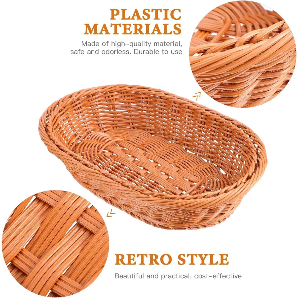 Imitation Rattan Plastic Basket Bread Fruit Vegetable Snack Storage Display Bin - 35cm