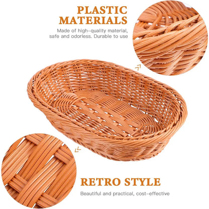 Imitation Rattan Plastic Basket Bread Fruit Vegetable Snack Storage Display Bin - 35cm