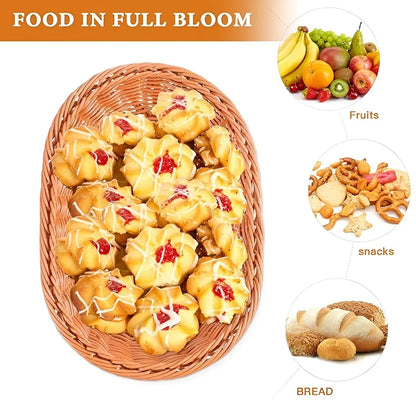 Imitation Rattan Plastic Basket Bread Fruit Vegetable Snack Storage Display Bin - 35cm