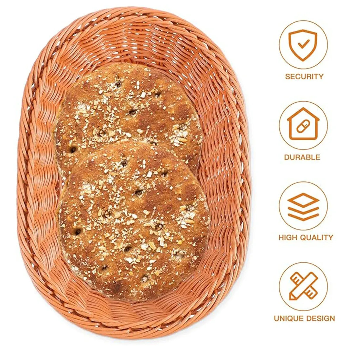 Imitation Rattan Plastic Basket Bread Fruit Vegetable Snack Storage Display Bin - 35cm