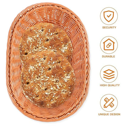 Imitation Rattan Plastic Basket Bread Fruit Vegetable Snack Storage Display Bin - 35cm