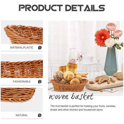 Imitation Rattan Plastic Basket Bread Fruit Vegetable Snack Storage Display Bin - 35cm