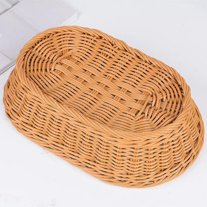 Imitation Rattan Plastic Basket Bread Fruit Vegetable Snack Storage Display Bin - 35cm