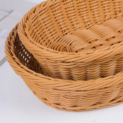 Imitation Rattan Plastic Basket Bread Fruit Vegetable Snack Storage Display Bin - 35cm