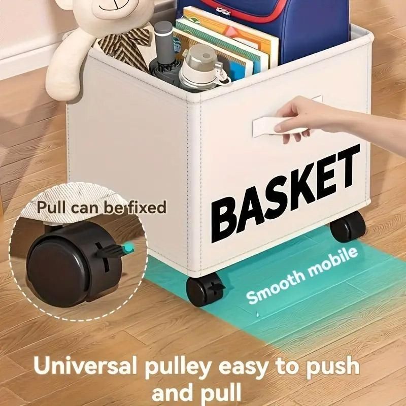 Rolling Storage Basket with Wheels for Under Desk or Shelf Organisation - Beige