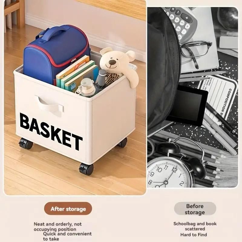 Rolling Storage Basket with Wheels for Under Desk or Shelf Organisation - Beige