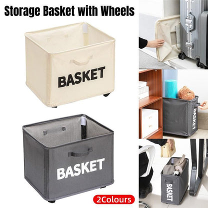 Rolling Storage Basket with Wheels for Under Desk or Shelf Organisation - Beige