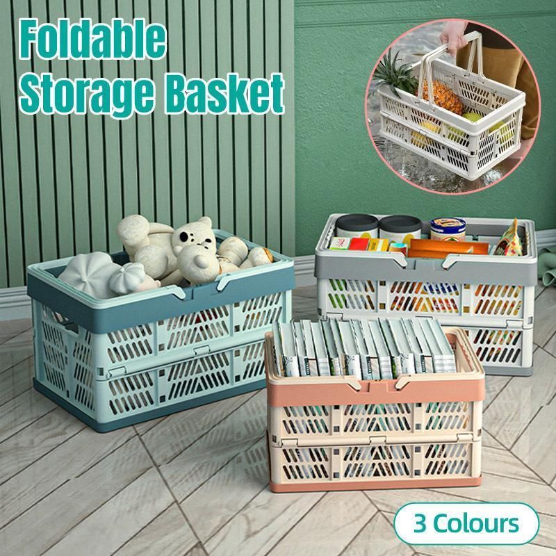 Foldable Portable Picnic Basket Lightweight Storage Basket for Outdoor Use - Grey