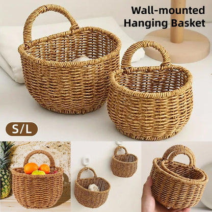 Imitation Rattan Woven Storage Basket Shelf Organizer Wash Rack for Home Decor - Large