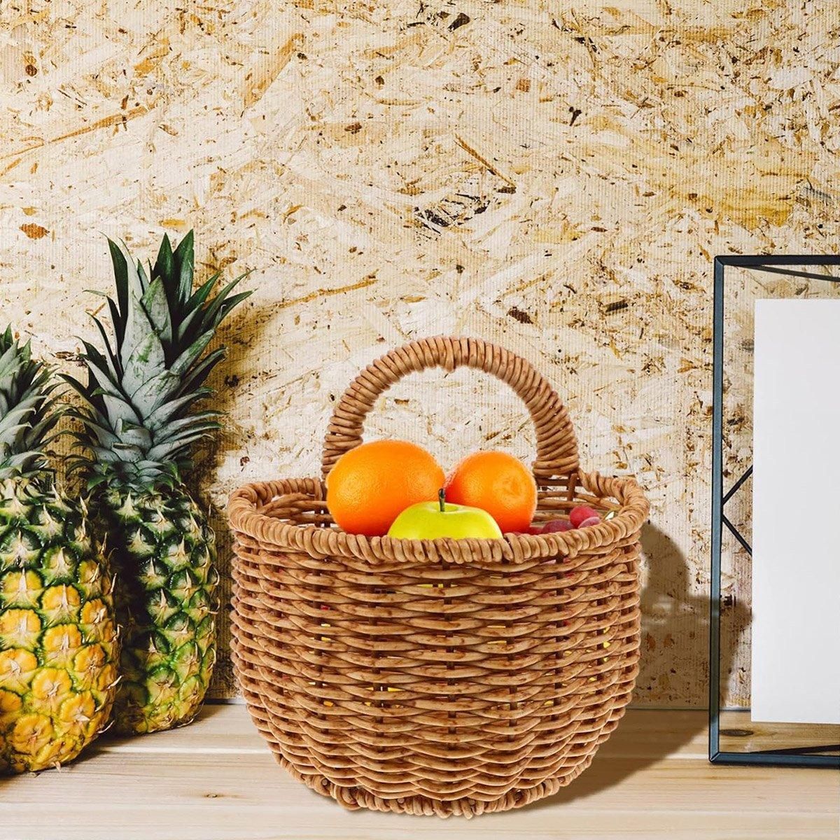 Imitation Rattan Woven Storage Basket Shelf Organizer Wash Rack for Home Decor - Large