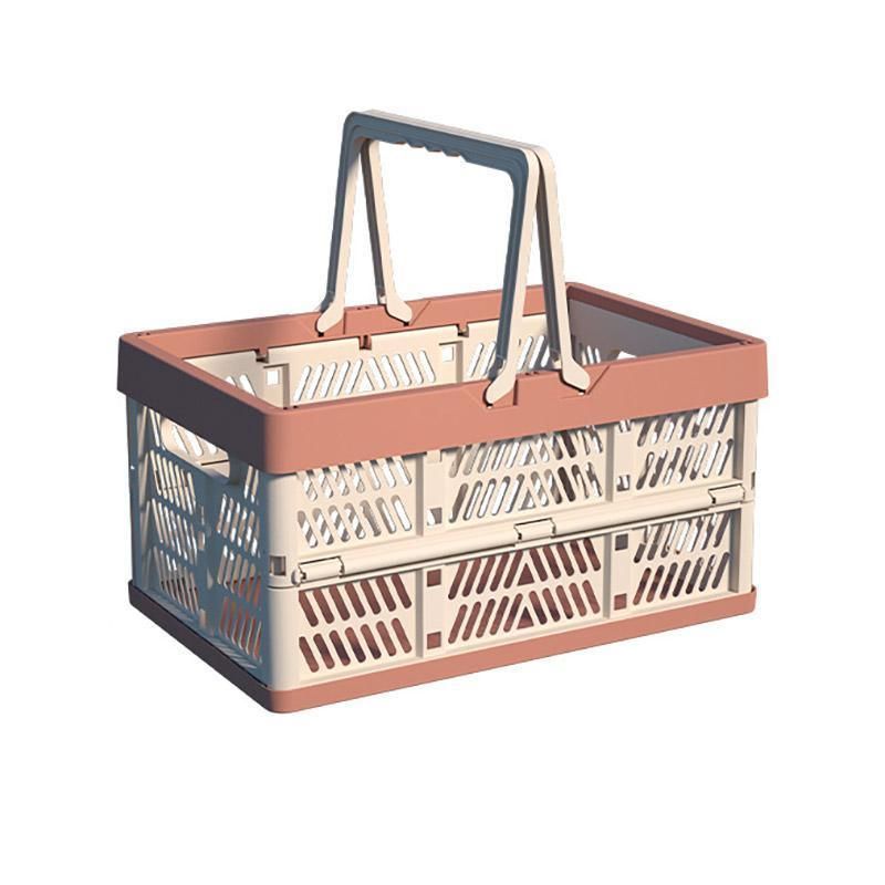Foldable Portable Picnic Basket Lightweight Storage Basket for Outdoor Use - Pink