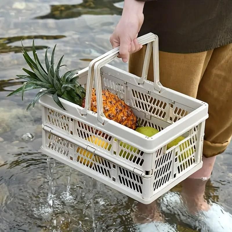 Foldable Portable Picnic Basket Lightweight Storage Basket for Outdoor Use - Pink