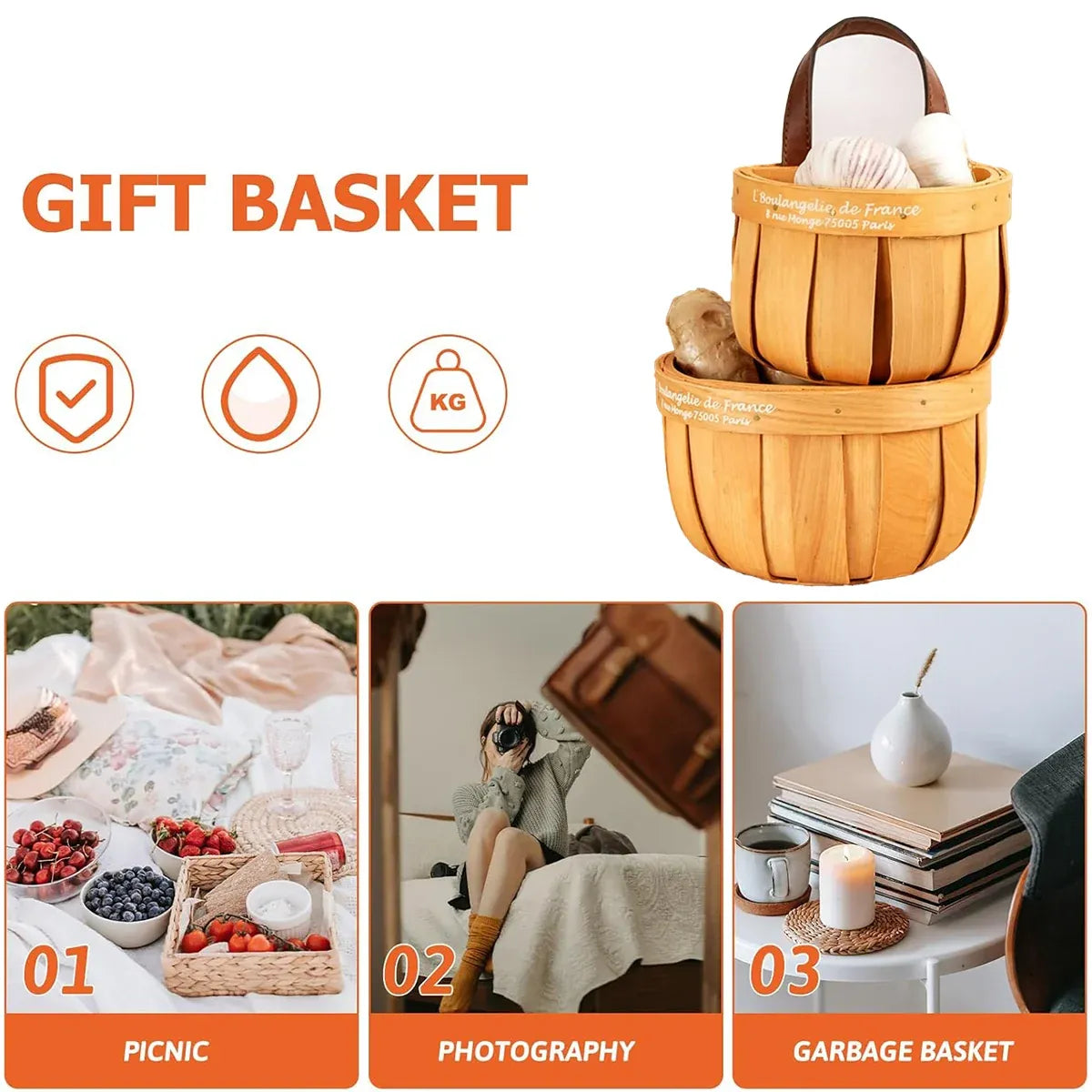 Wall Mounted Rattan Style Woven Basket Kitchen Home Storage Organizer - 13.5x10.5x14.5cm