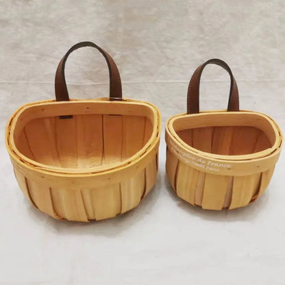 Wall Mounted Rattan Style Woven Basket Kitchen Home Storage Organizer - 13.5x10.5x14.5cm