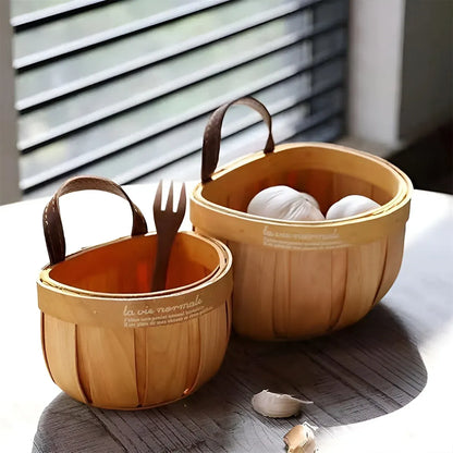 Wall Mounted Rattan Style Woven Basket Kitchen Home Storage Organizer - 13.5x10.5x14.5cm