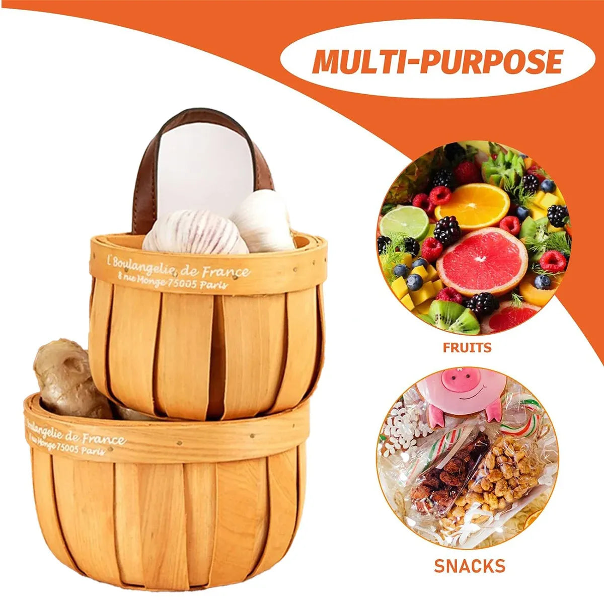 Wall Mounted Rattan Style Woven Basket Kitchen Home Storage Organizer - 13.5x10.5x14.5cm