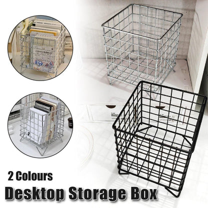 Large Wrought Iron Storage Basket Desktop Organizer Box for Dormitory Cosmetics - Silver