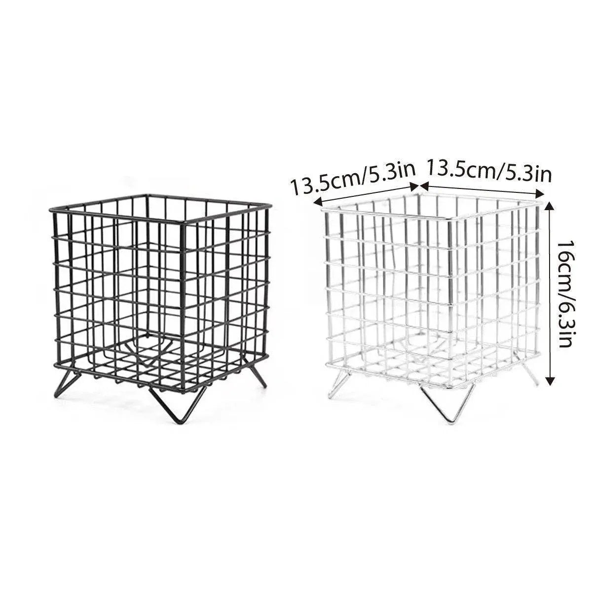 Large Wrought Iron Storage Basket Desktop Organizer Box for Dormitory Cosmetics - Silver