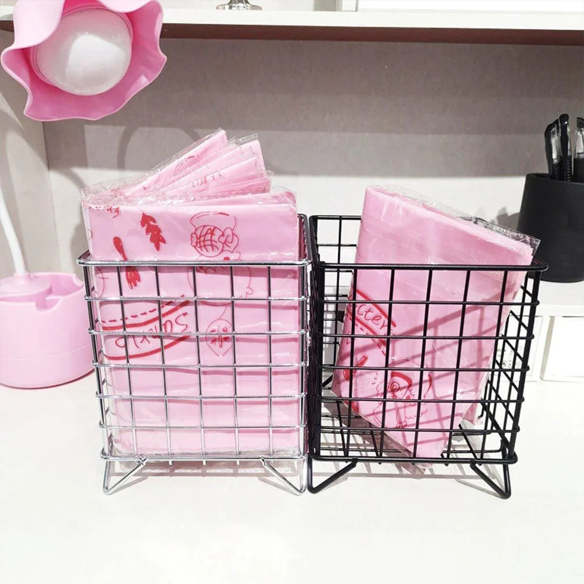 Large Wrought Iron Storage Basket Desktop Organizer Box for Dormitory Cosmetics - Silver