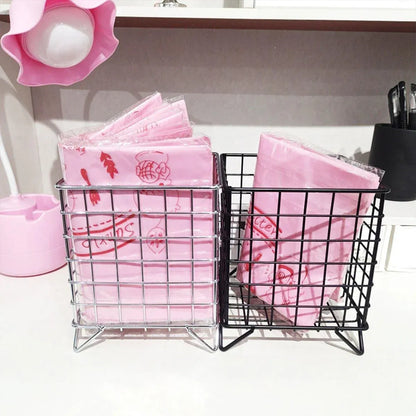 Large Wrought Iron Storage Basket Desktop Organizer Box for Dormitory Cosmetics - Silver
