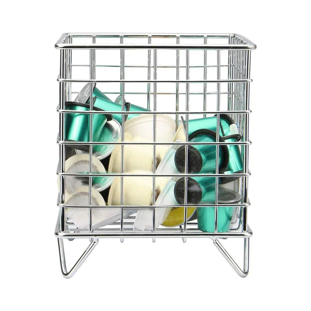 Large Wrought Iron Storage Basket Desktop Organizer Box for Dormitory Cosmetics - Silver