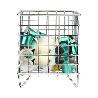 Large Wrought Iron Storage Basket Desktop Organizer Box for Dormitory Cosmetics - Silver