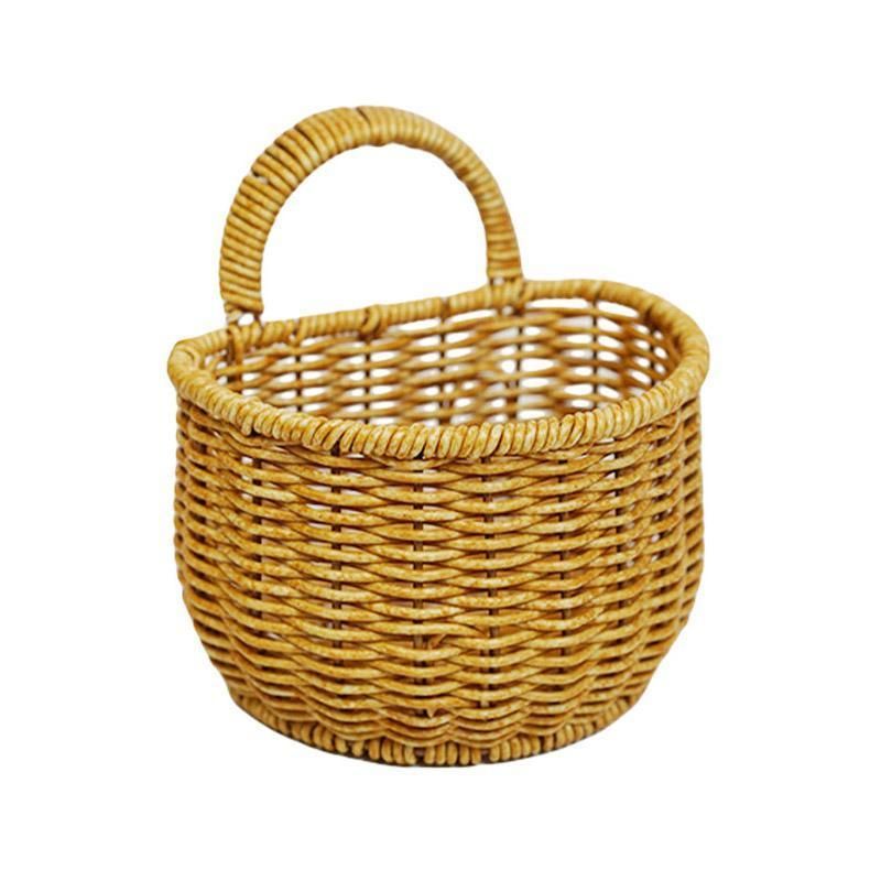 Imitation Rattan Woven Storage Basket Shelf Organizer Wash Rack for Home Decor - Small