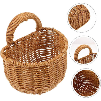 Imitation Rattan Woven Storage Basket Shelf Organizer Wash Rack for Home Decor - Small
