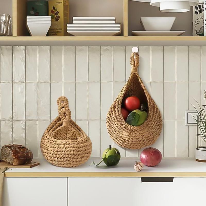 Hanging Wall Organizer Vegetable Fruit Basket Kitchen Storage Pouch Bag Diy 6Size - XL