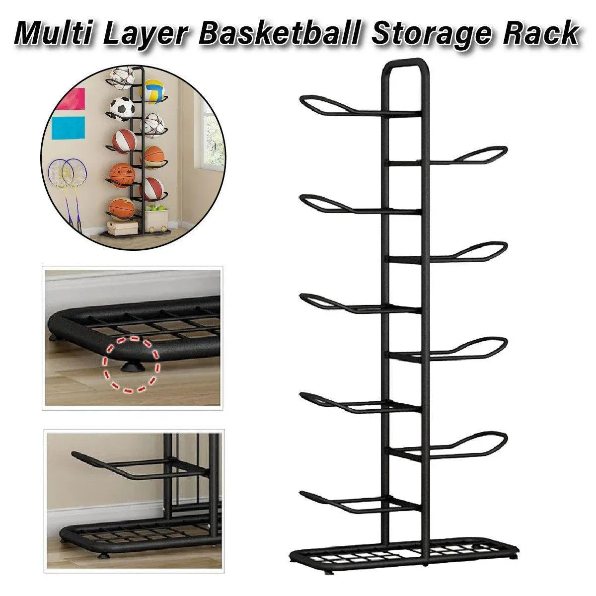 Multi-Layer Basketball Storage Rack Iron Frame Sports Equipment Organiser Shelf