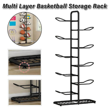 Multi-Layer Basketball Storage Rack Iron Frame Sports Equipment Organiser Shelf