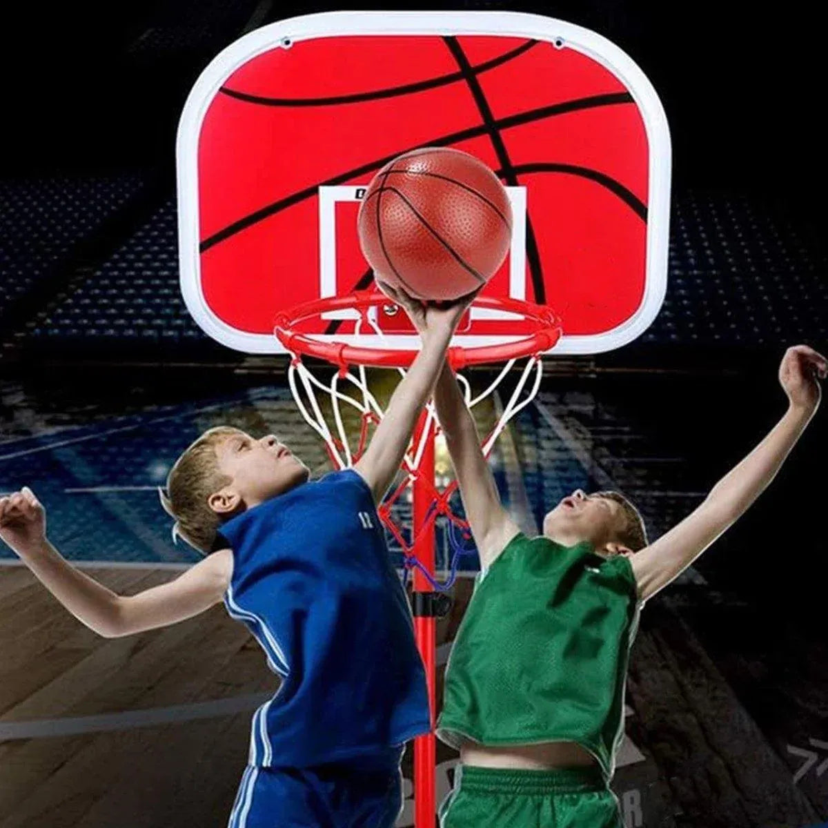 Adjustable Basketball Rack with Iron Rod Frame for Indoor and Outdoor Ball Shooting Toy