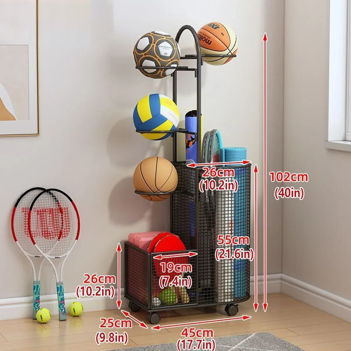 Home Sports Equipment Storage Rack for Mats Balls Sports Equipment Sturdy