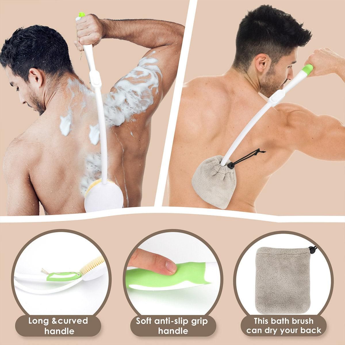 Back Bath Brush with Soft Bristles Curved Handle for Convenient Shower Scrubbing