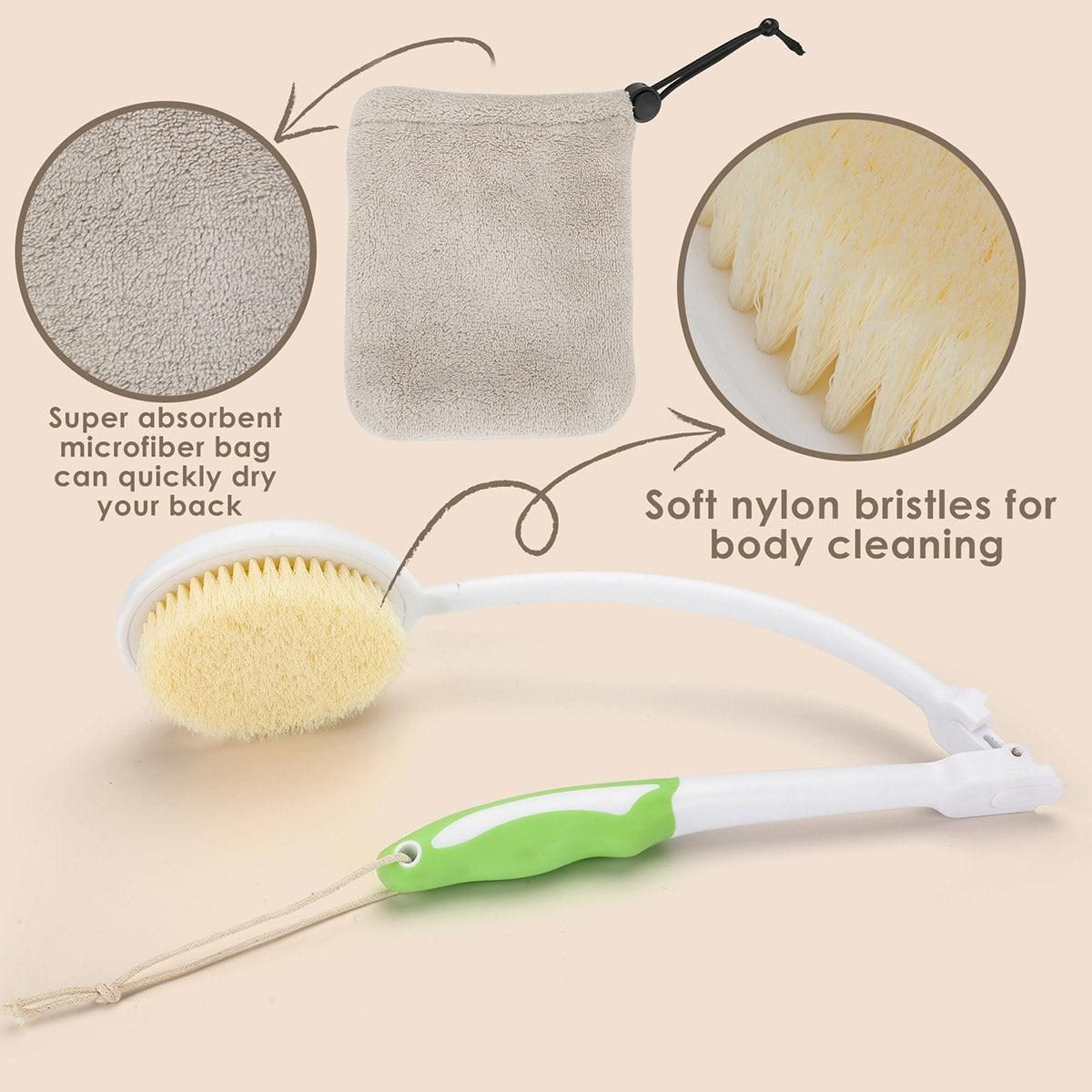 Back Bath Brush with Soft Bristles Curved Handle for Convenient Shower Scrubbing