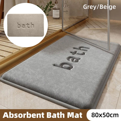 Bathroom Floor Mat Model A Water Absorbent Mat Anti Slip Toilet Carpet Rug Soft - Grey