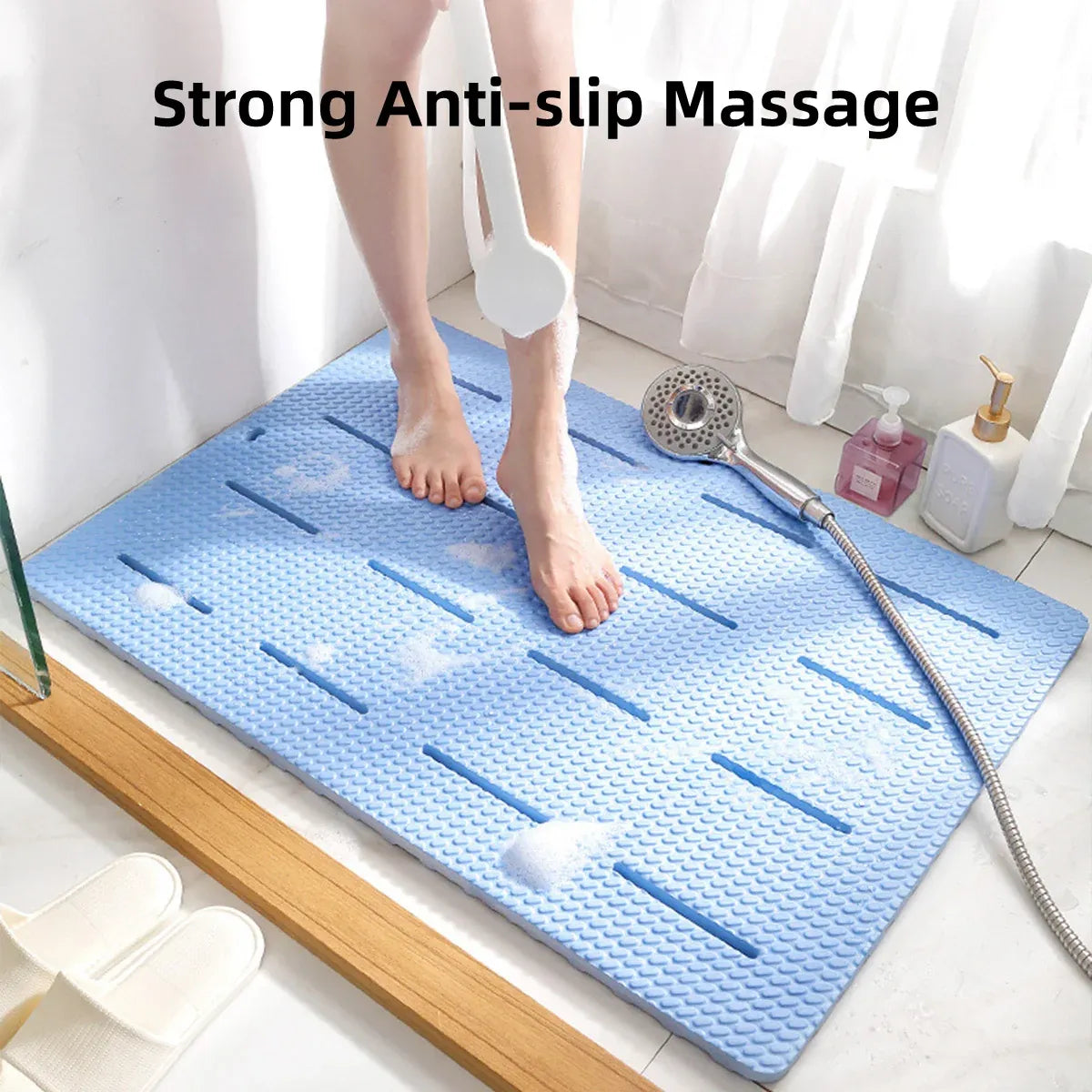 Bathroom Floor Mat Non Slip Shower Rug Soft Quick Dry Household Bath Carpet Mat - White