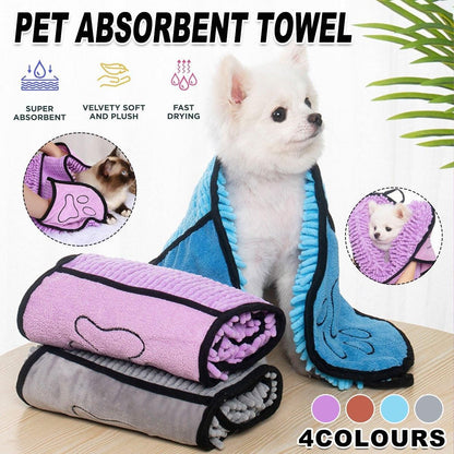 Quick Drying Pet Bath Towel Fast Absorbent Dog Cat Cleaning Towel for Grooming - Purple