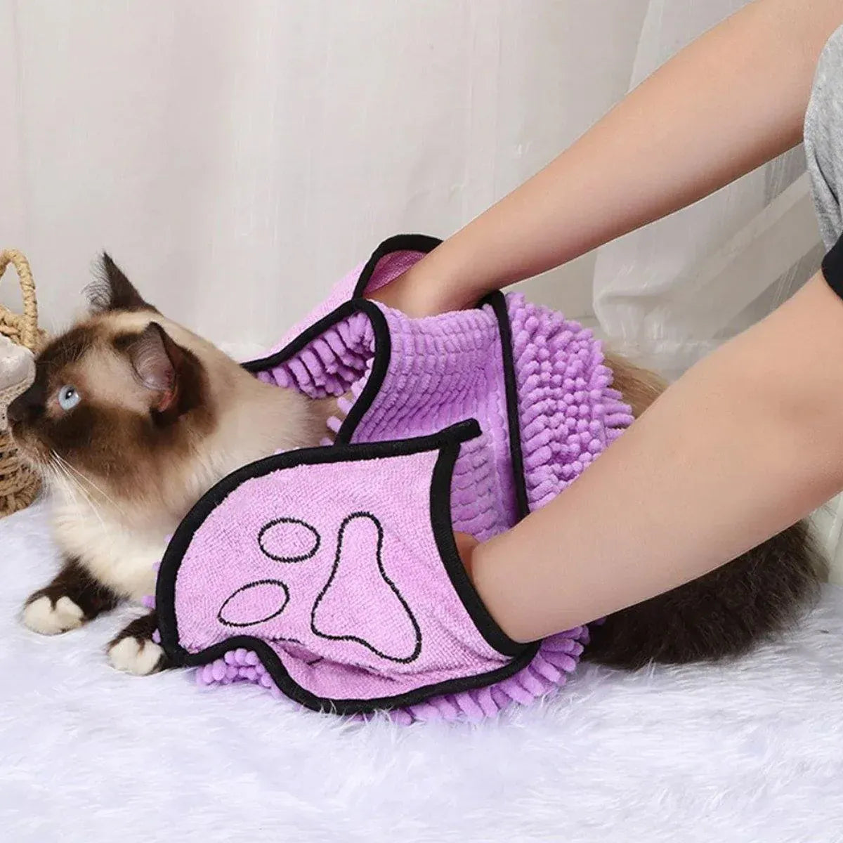 Quick Drying Pet Bath Towel Fast Absorbent Dog Cat Cleaning Towel for Grooming - Purple
