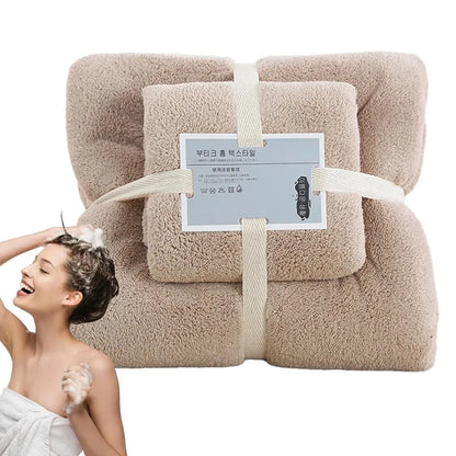 Coral Velvet Towel Set Bath Towels Soft Absorbent Quick Dry Face Hand Cloth Home - Brown