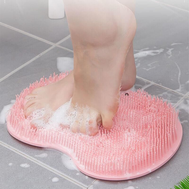 Foot Back Body Scrubber Massager Pad Shower Bath Exfoliating Brush Cleaning Mat - Pink