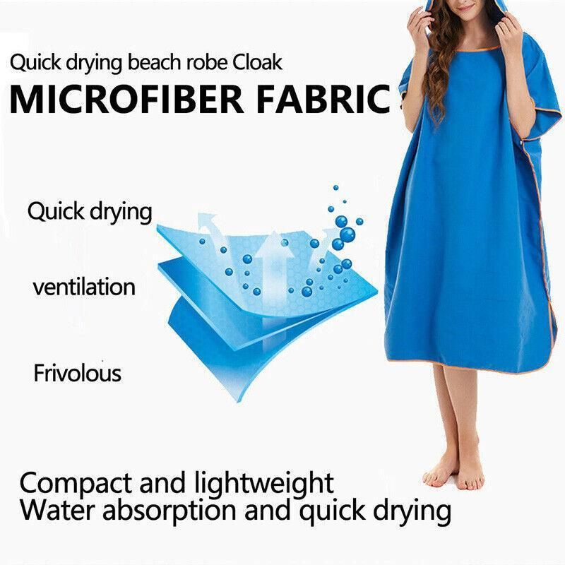 Adult Changing Robe Towel Bath Hooded Quick Dry Beach Towel Poncho Bathrobe - Grey