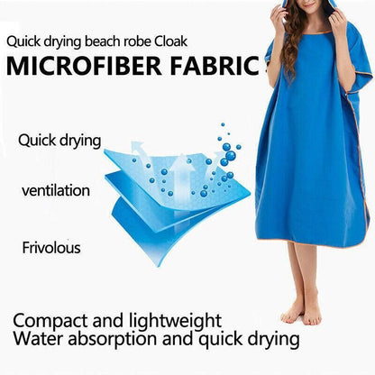 Adult Changing Robe Towel Bath Hooded Quick Dry Beach Towel Poncho Bathrobe - Grey