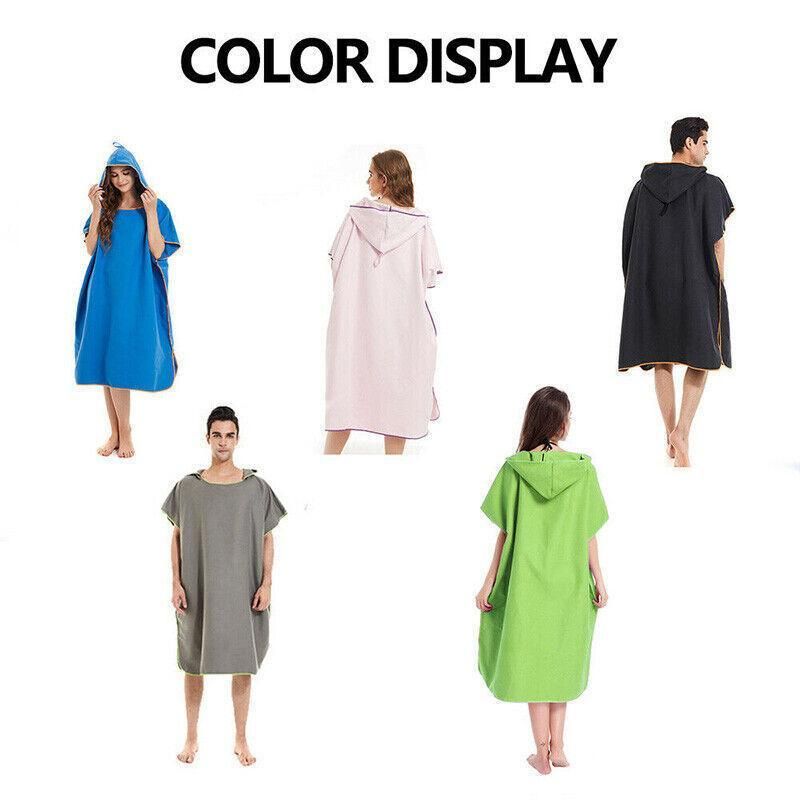 Adult Changing Robe Towel Bath Hooded Quick Dry Beach Towel Poncho Bathrobe - Grey