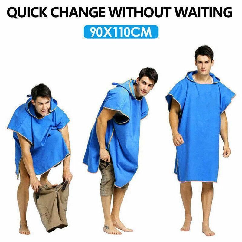 Adult Changing Robe Towel Bath Hooded Quick Dry Beach Towel Poncho Bathrobe - Grey
