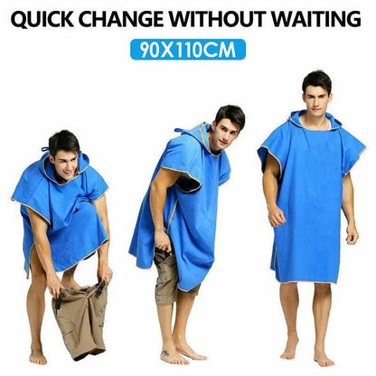 Adult Changing Robe Towel Bath Hooded Quick Dry Beach Towel Poncho Bathrobe - Grey