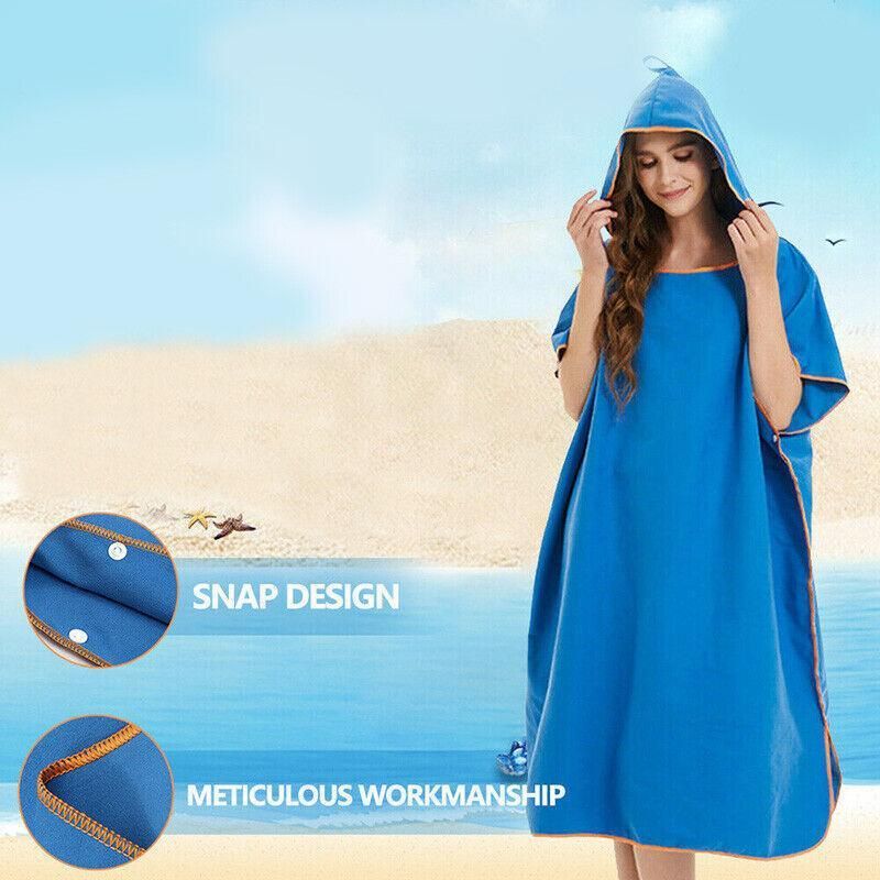 Adult Changing Robe Towel Bath Hooded Quick Dry Beach Towel Poncho Bathrobe - Grey